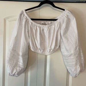 ZARA white peasant blouse cropped with lace detail size small